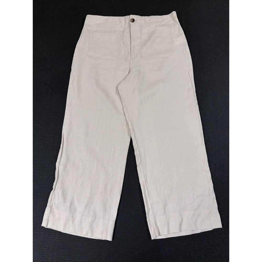 New Bagatelle‎ Linen Pants Large Khaki Wide Leg Crop Lagenlook Solid Preppy